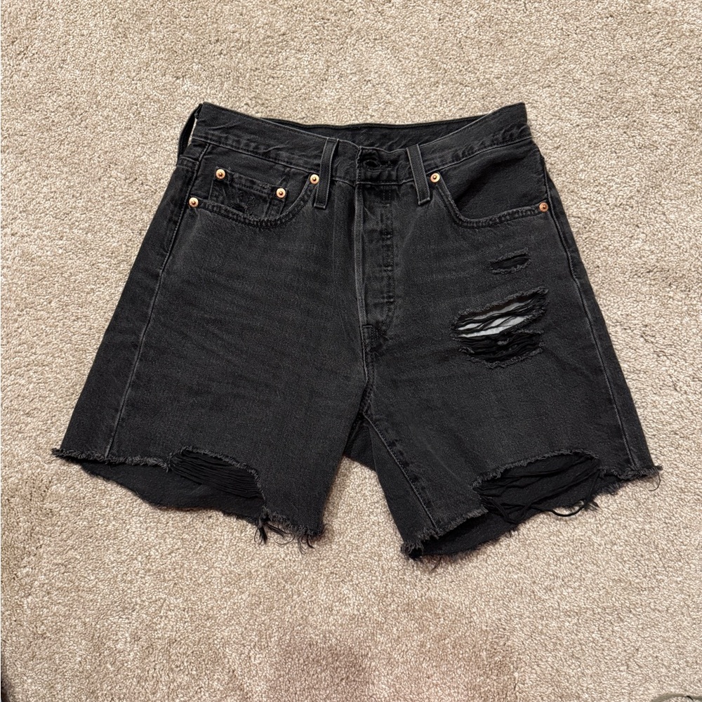 Levi's Black High Waist Distressed Denim Shorts